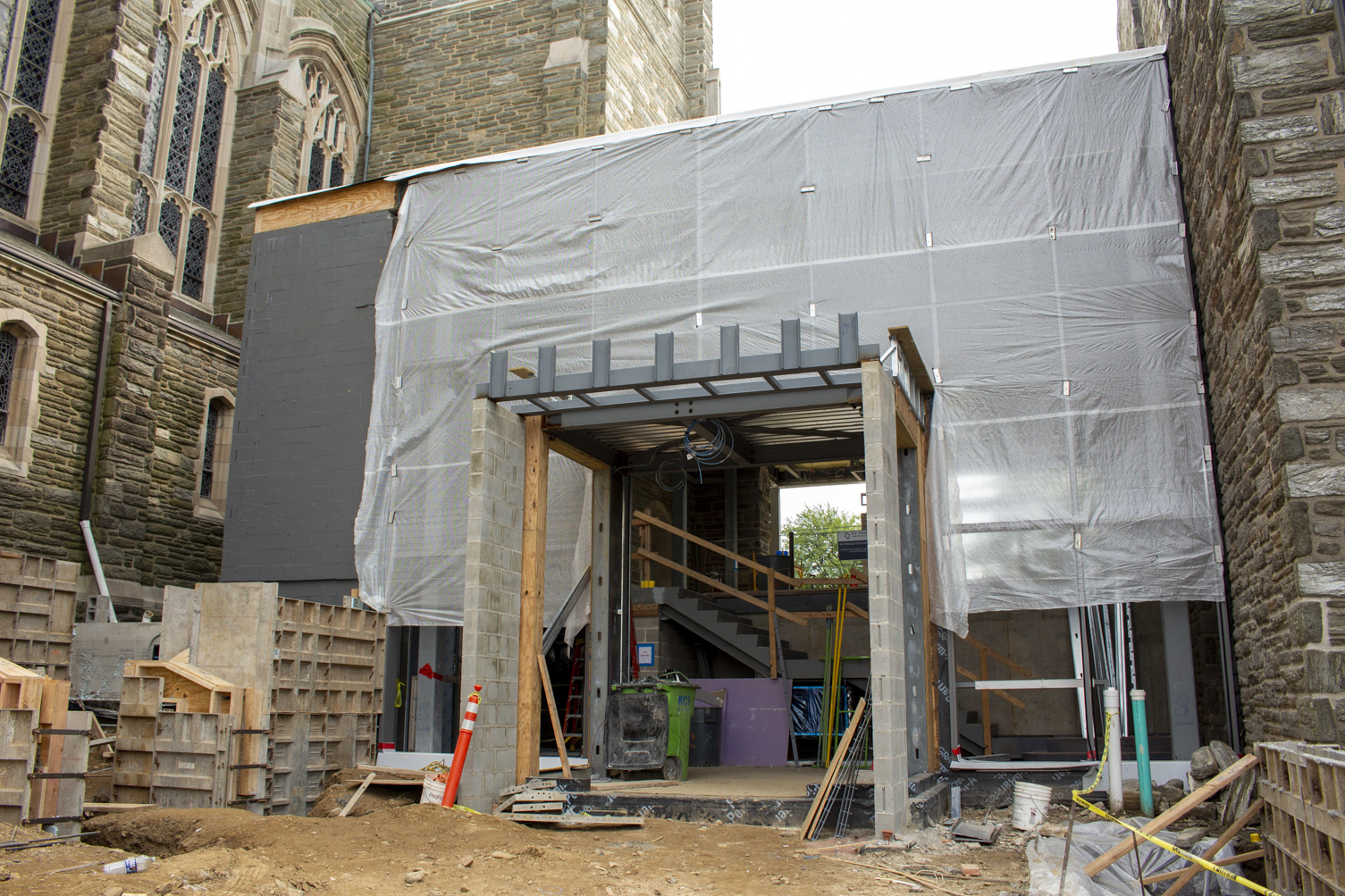 Backside of the Atirum (facing parking lot.) Outside area of new atrium.
