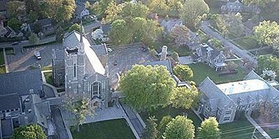 Aerial photo of the campus of Bryn Mawr Presbyterian Church campus