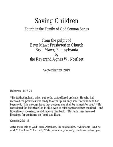 Sunday, September 29, 2019 Sermon: Saving Children