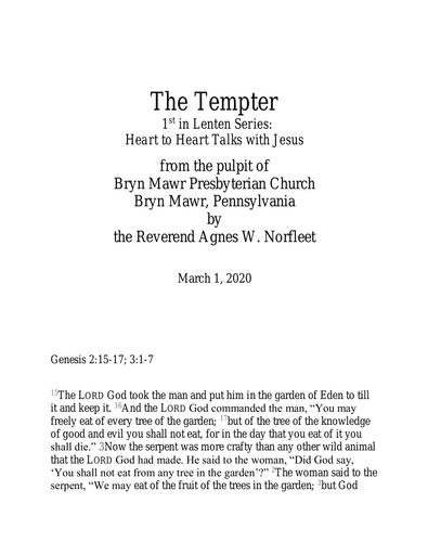 Sunday, March 1, 2020 Sermon: The Tempter