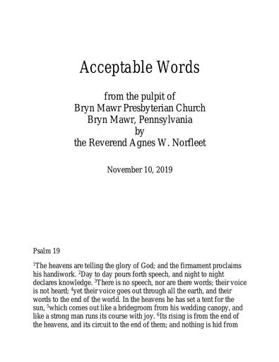 Sunday, November 10, 2019 Sermon: Acceptable Words