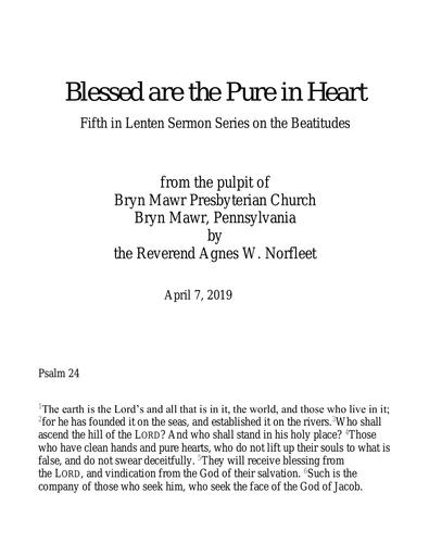 April 7, 2019: Blessed Are the Pure in Heart