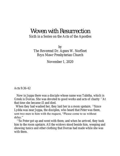 Sunday, November 1, 2020 Sermon: Woven with Resurrection