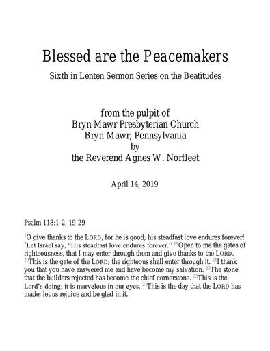 Agnes W Norfleet Beatitudes Lent Series 6 Peacemakers 4 14 19