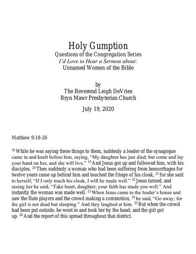 Sunday, July 19, 2020 Sermon: Holy Gumption