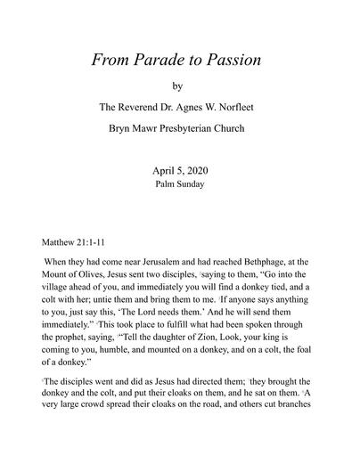 Palm Sunday, April 5, 2020 Sermon: From Parade to Passion