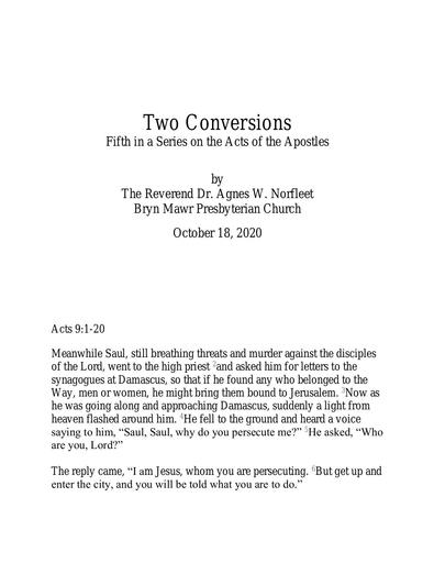 Sunday, October 18, 2020 Sermon: Two Conversions