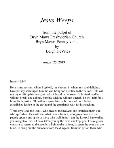 Sunday, August 25, 2019 Sermon: Jesus Weeps