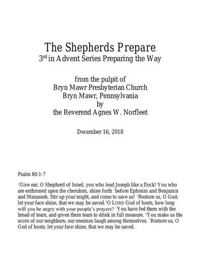 December 9, 2018: The Shepherds Prepare
