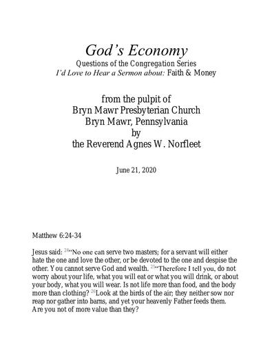 Sunday, June 21, 2020 Sermon: God's Economy