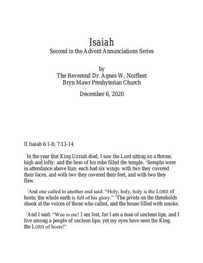 Sunday, December 6, 2020 Sermon: Isaiah