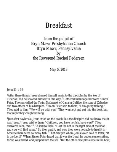 Sunday, May 05, 2019 Sermon: Breakfast