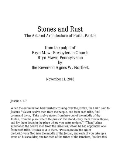 2018-11-11: Rev. Agnes W. Norfleet Stones and Rust