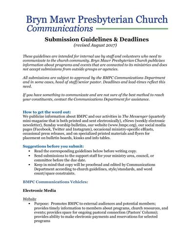 Communications Submission Guidelines and Deadlines