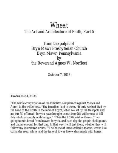 Rev. Agnes W. Norfleet: Wheat 10 7 2018 Art Architecture 5