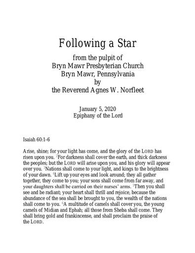 Sunday, January 5, 2020 Sermon: Epiphany of the Lord