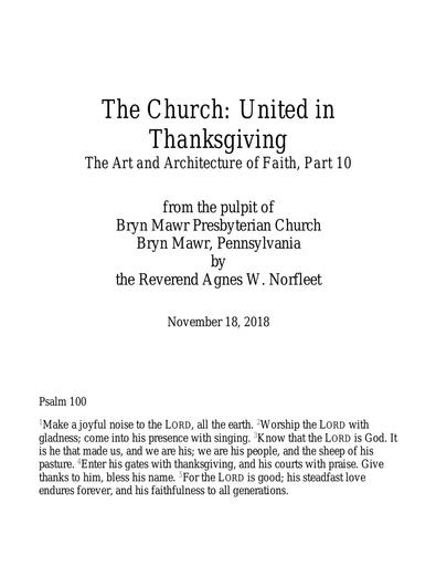 2018-18-11: Rev. Agnes W. Norfleet The Church: United in Thanksgiving
