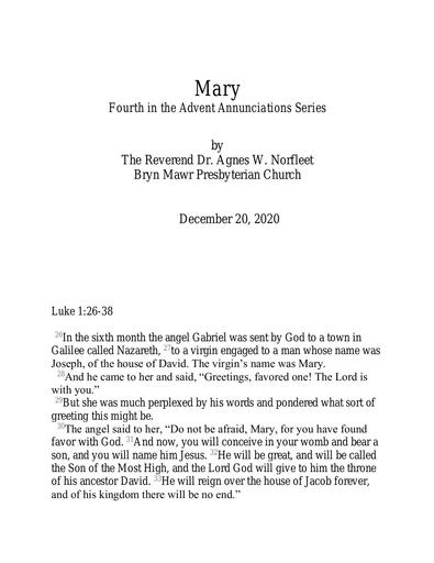 Sunday, December 20, 2020 Sermon: Mary