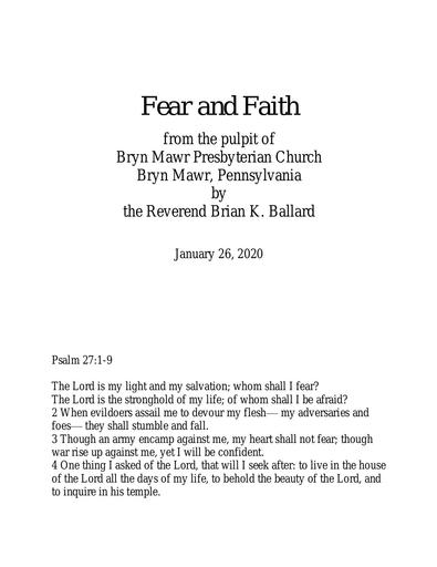 Sunay, January 26, 2020 Sermon: Fear and Faith