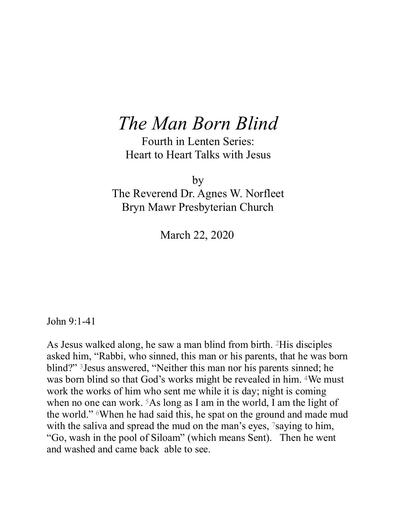 Sunday, March 22, 2020 Sermon: The Man Born Blind