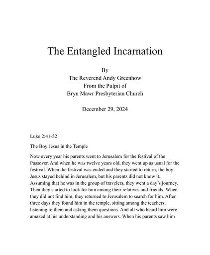 Sunday, December 29, 2024 Sermon: The Entangled Incarnation by the Rev. Andy Greenhow