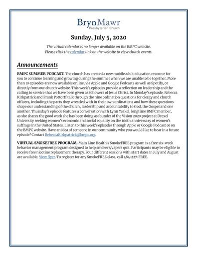 Sunday, July 5, 2020 - Announcement File