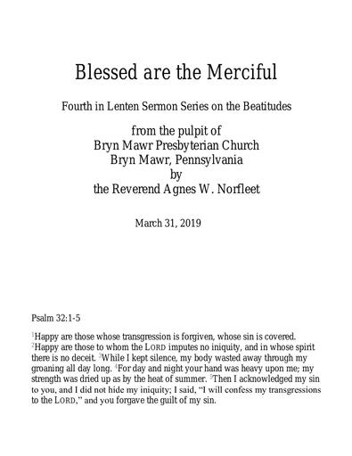 March 31, 2019: Blessed Are the Merciful