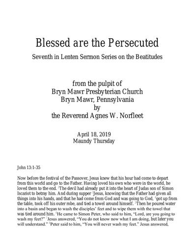 Maundy Thursday, April 18, 2019: Blessed Are the Persecuted