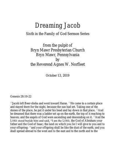 Sunday, October 13, 2019 Sermon: Dreaming Jacob