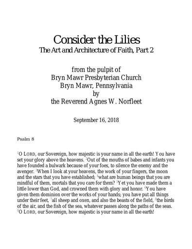 2018 09 16 Rev  Agnes W  Norfleet Consider the Lilies