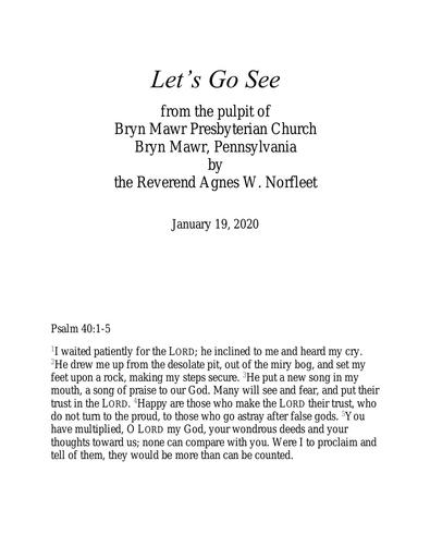 Sunday, January 19, 2020 Sermon: Let's Go See