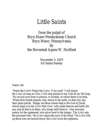 Sunday, November 3, 2019 Sermon: All Saints