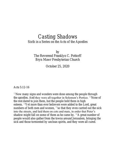Sunday, October 25, 2020 Sermon: Casting Shadows