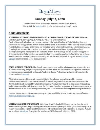 Sunday, July 12, 2020 - Announcement File