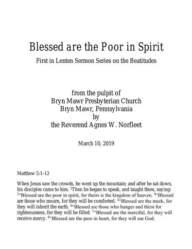 March 10, 2019: Blessed Are the Poor in Spirit