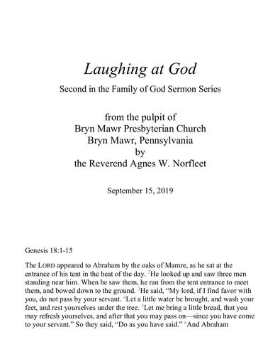 Sunday, September 15. 2019 Sermon: Laughing at God’s Promises