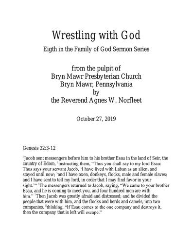 Sunday, October 27, 2019 Sermon: Wrestling with God