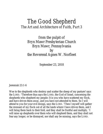 Rev. Agnes W. Norfleet: The Good Shepherd 9 23 2018 3rd in AAF Series
