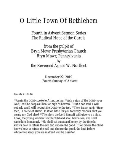 Sunday, December 22, 2019 Sermon: Hopes and Fears