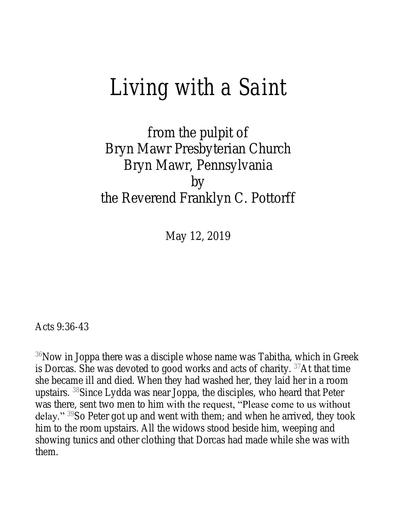Sunday, May 12, 2019 Sermon: Living with a Saint