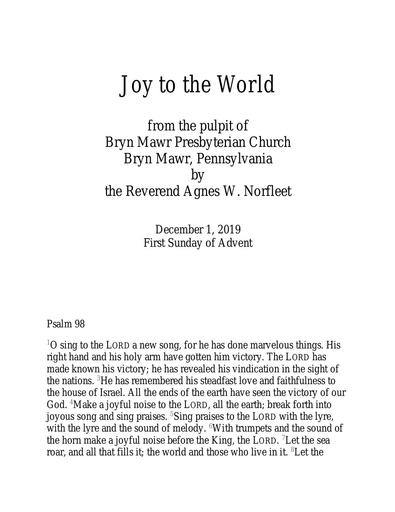 Sunday, December 1, 2019 Sermon: Joy to the World