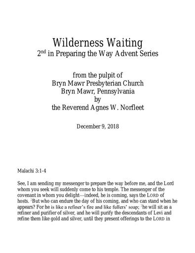 December 9, 2018: Wilderness Waiting