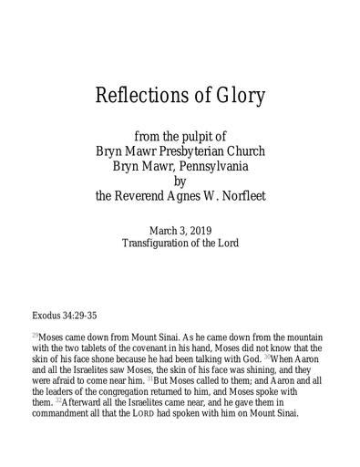 Reflections of Glory: March 3, 2019