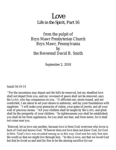 2018-09-02 Rev. David B. Smith Love