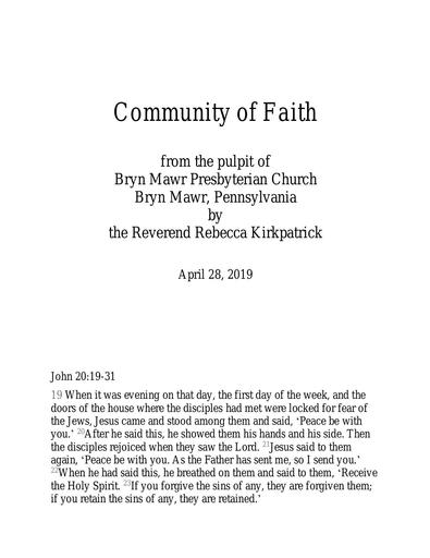 Sunday, April 28, 2019: Community of Faith