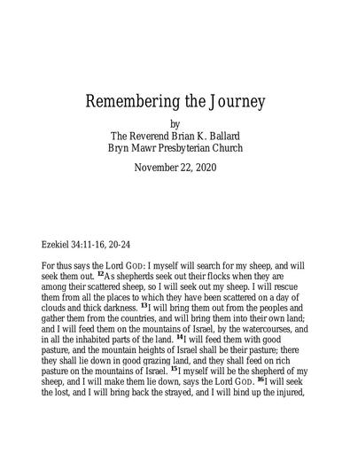 Sunday, November 22, 2020 Sermon: Remembering the Journey