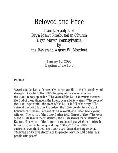 Sunday, January 12, 2020 Sermon: Beloved and Free